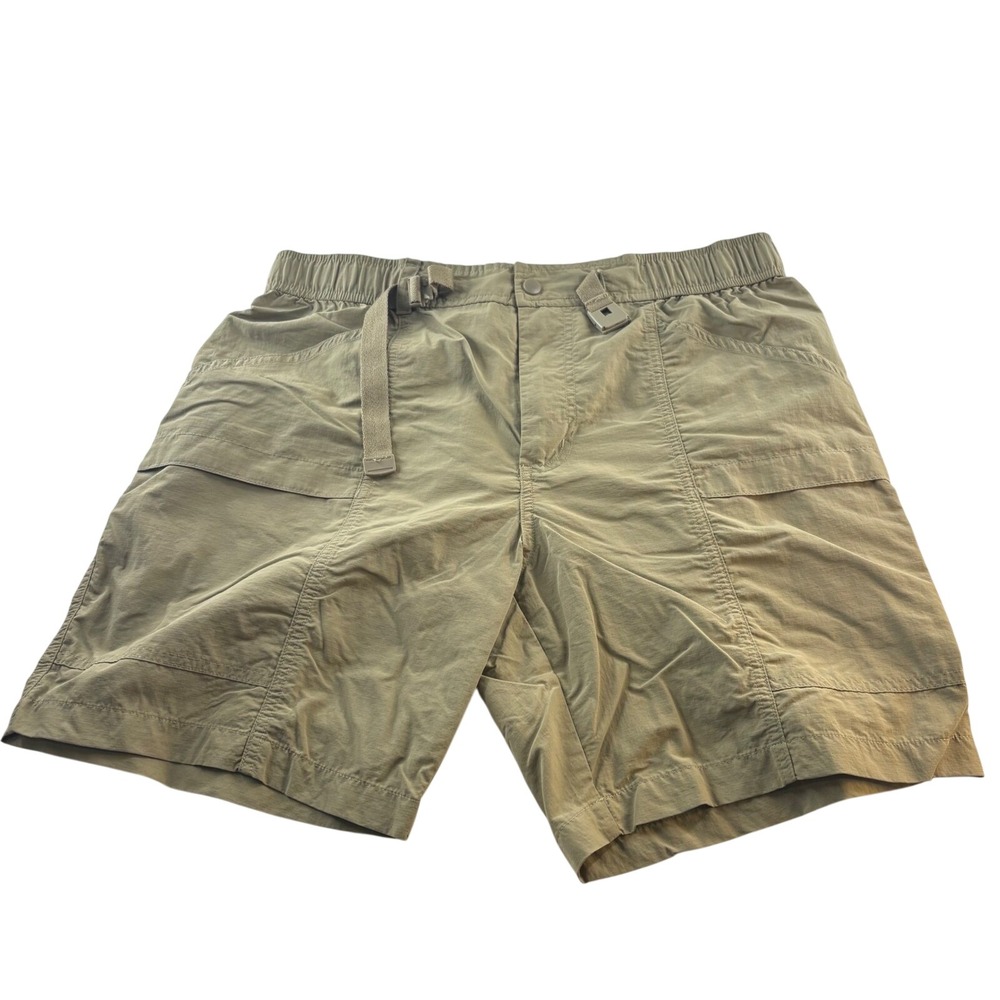 Eddie Bauer Mens Medium Khaki Nylon‎ Cargo Hiking Shorts Integrated Belt Tan